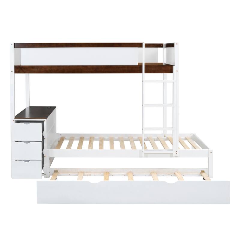 Twin-Over-Twin Bunk Bed with Trundle, Storage, and Desk, Space-Saving Design, USB Ports, Ideal for Overnight Guests