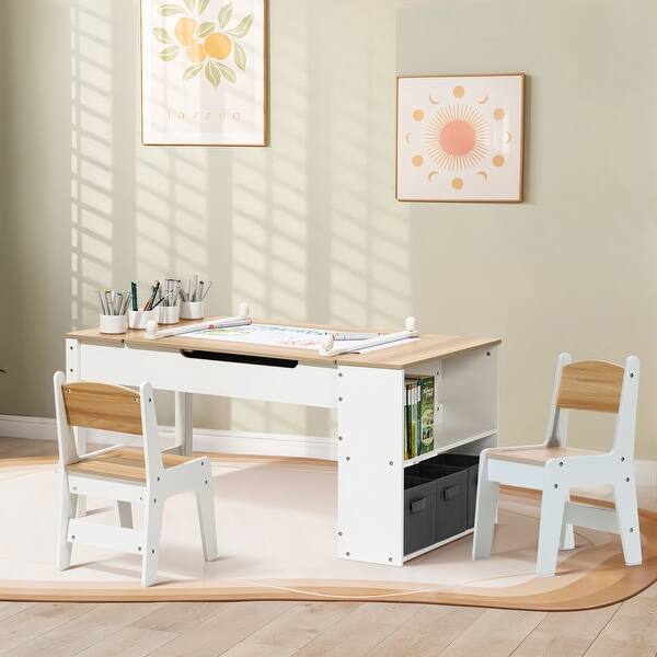slide 2 of 12, Activity Children Table with Storage Bookcase and 2 Chairs Set