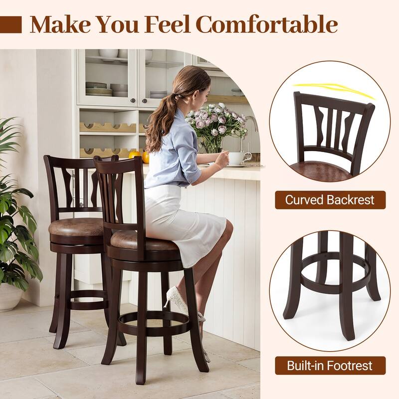 Gymax 26'' Counter Height Swivel Bar Stools Set of 4 w/Back & Faux