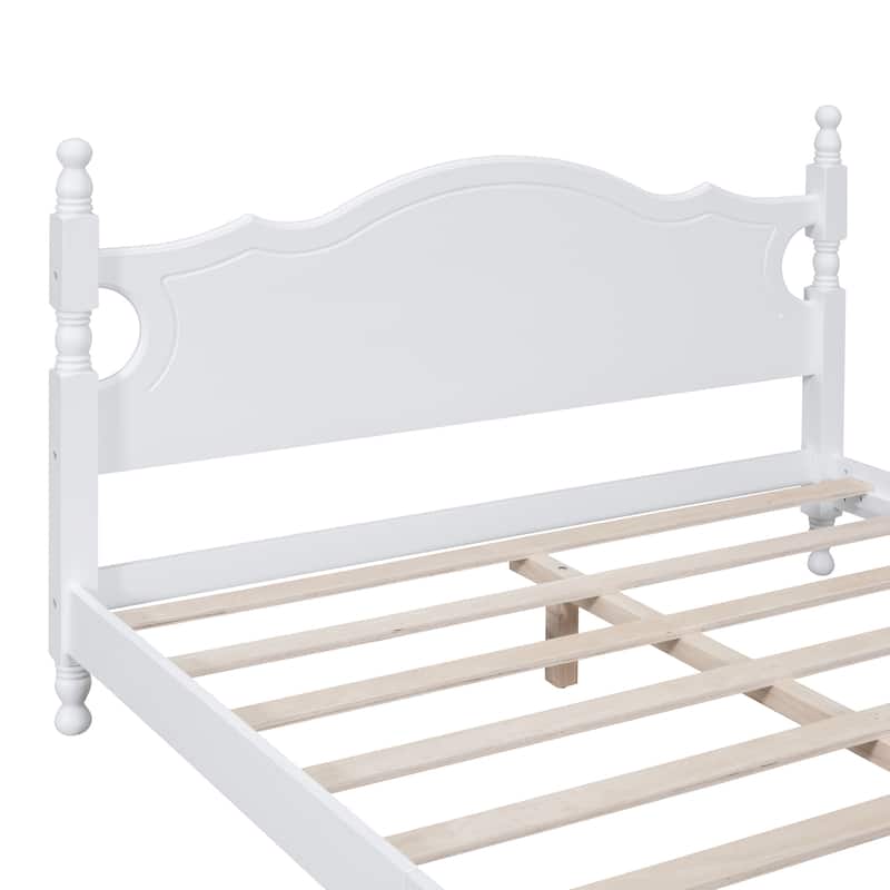 Queen Size Wood Platform Bed Frame, Retro Style Platform Bed with Wooden Slat Support