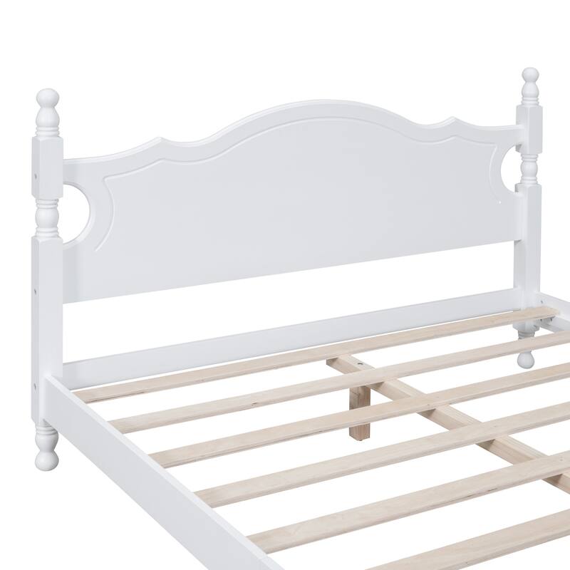 Retro Style Platform Bed Frame with Headboard and Wooden Slat Support