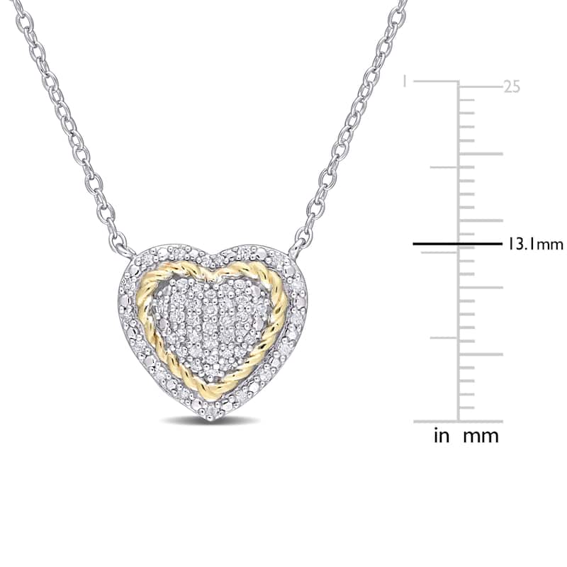 Miadora 2-Tone White & Yellow Plated Sterling Silver 1/4ct TDW Diamond Cluster Halo Heart Necklace