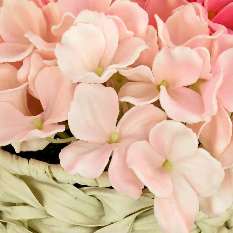 National Tree Company 10 in. Light Pink Hydrangea Bouquet in White Basket - 10 in