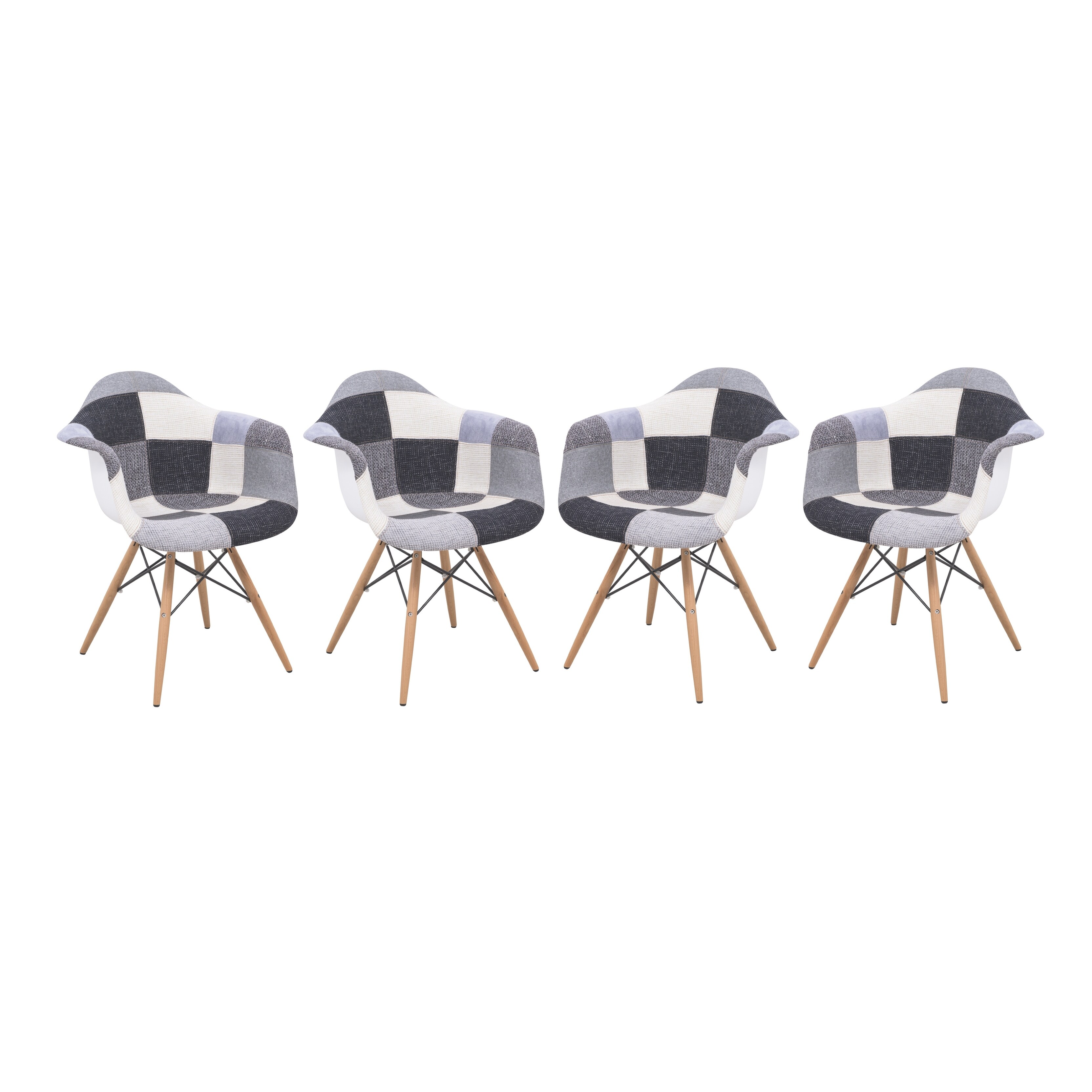 Leisuremod Willow Patchwork Armchair With Wooden Eiffel Legs Set Of 4 Overstock 24331062
