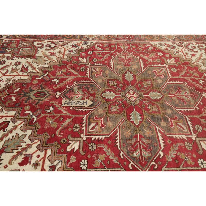 Hand Knotted Oriental 100% Wool Carpet Traditional Medallion Red Heriz Area Rug - 9' 2'' X 7' 3''