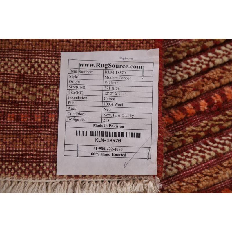 Modern Gabbeh Oriental Runner Rug Handmade Wool Carpet - 2'7"x 12'2"