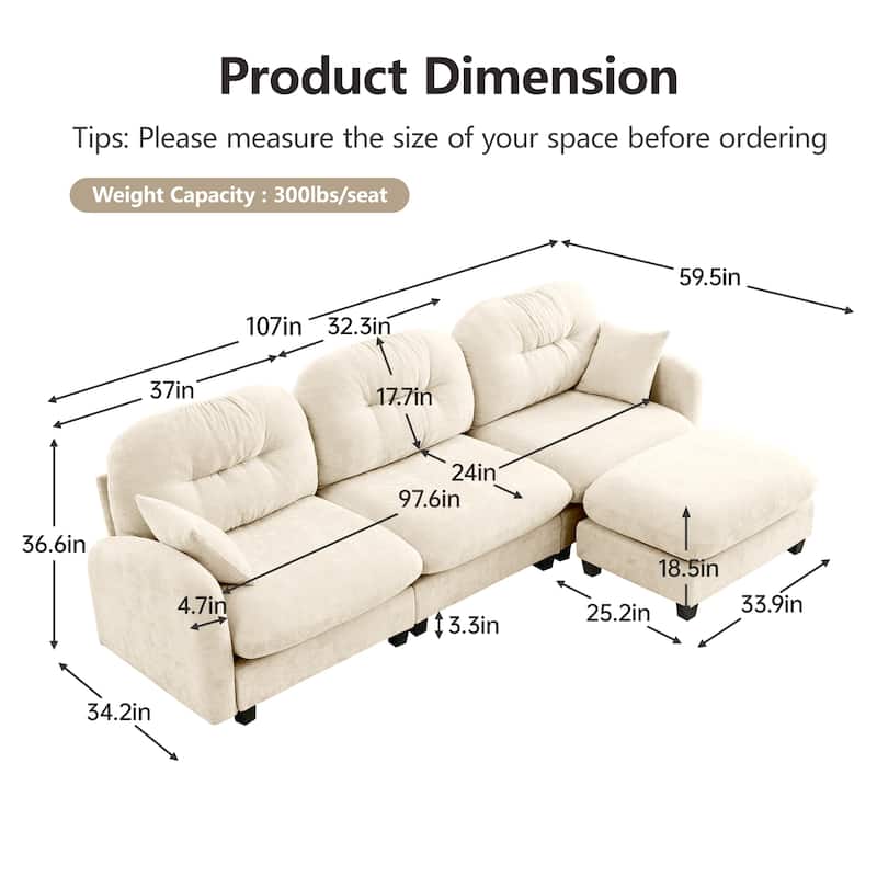 GDF Studio - Amori Modular Modern Chenille L-Shaped Sectional Sofa with Ottoman and Tufted Cushion Backrest