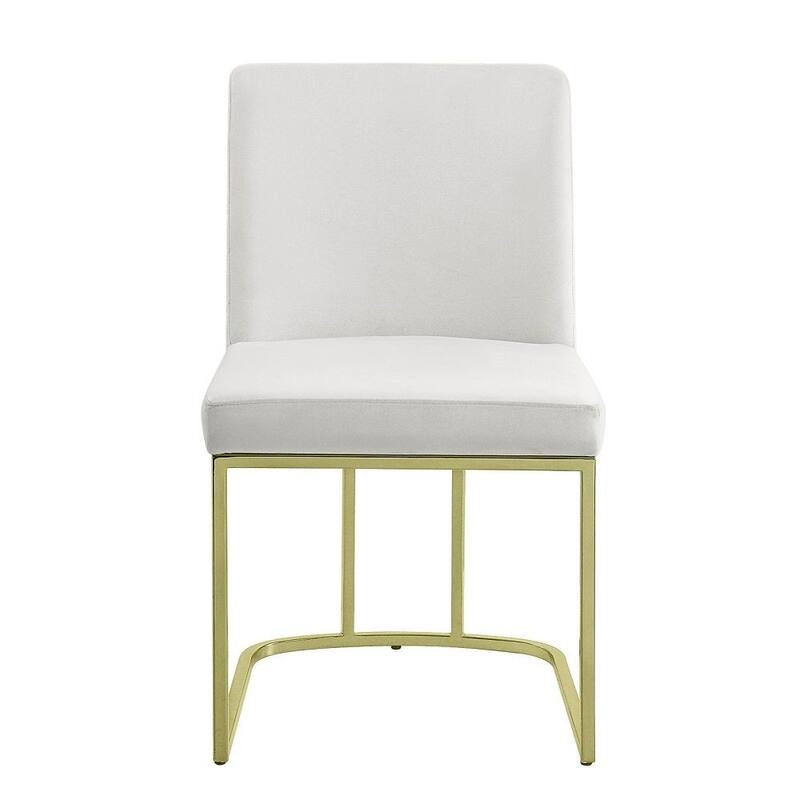 24 Inch Side Dining Chair Set of 2, Soft Off White Velvet, Gold Metal Base