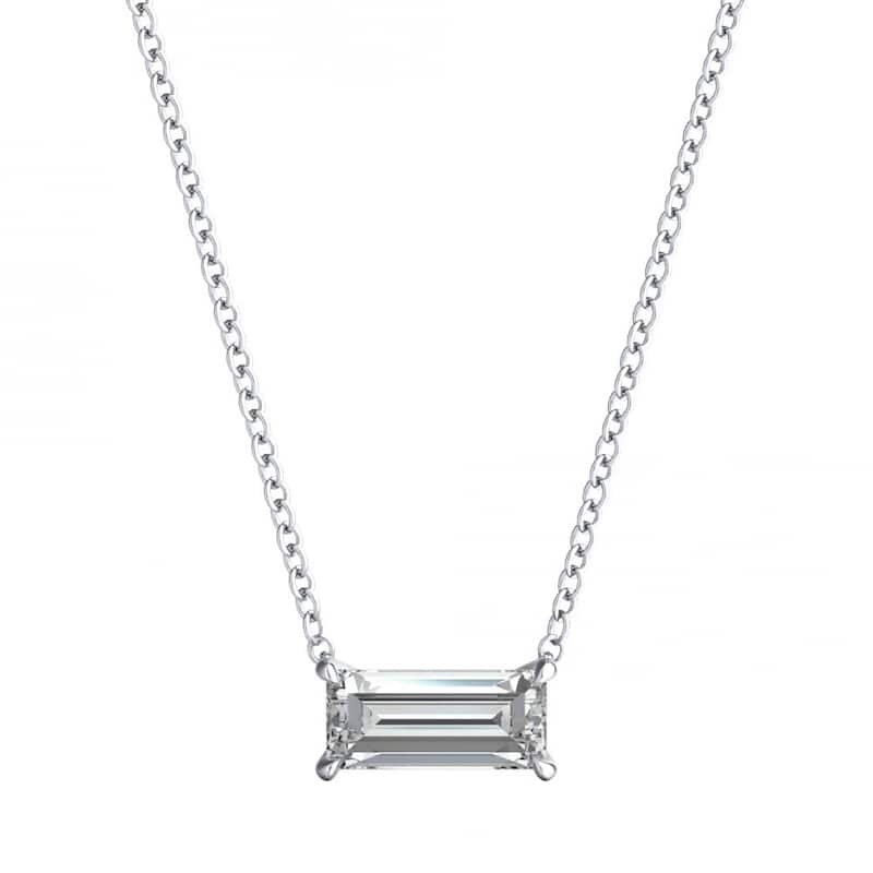 Auriya East West 1/2ctw Emerald Solitaire Diamond Necklace 14k Gold 4-V-Prong (H-I, SI1-SI2) - White