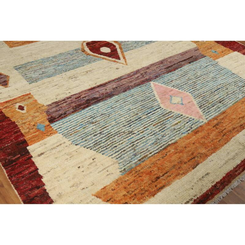 Geometric Moroccan Oriental Rug Hand-Knotted Bedroom Wool Carpet - 8'2" x 9'8"