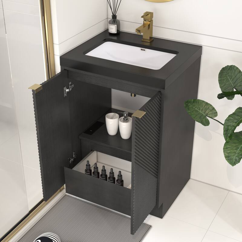 Milano 24" Freestanding Bathroom Vanity with Black Acrylic Sink