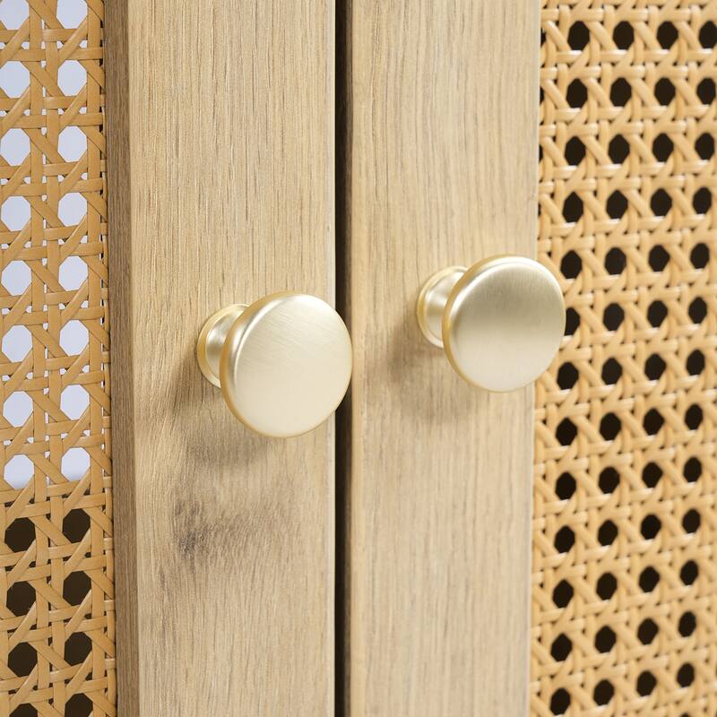 Roomfitters 30" Bathroom Vanity with Handwoven Rattan Doors and Resin Basin Sink, Natural Wood