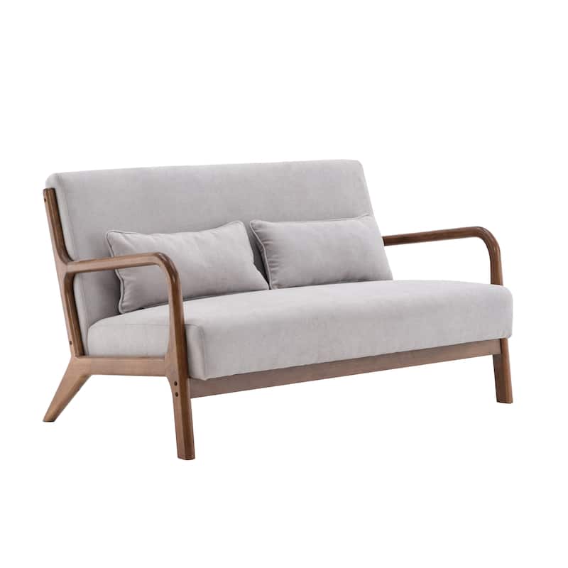 Porthos Home Juno Fabric Loveseat Small Couch Sofa with Pillows, Rubberwood Frame - Grey