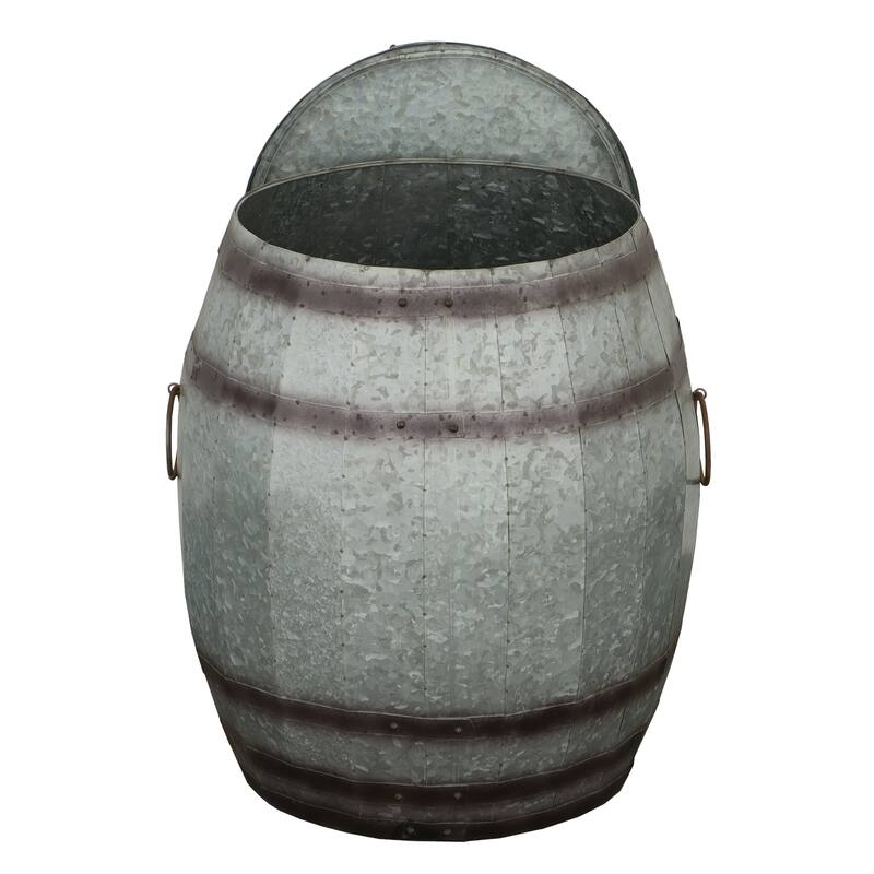 Barrel Drum Shape Storage Table with Removable Lid, Rustic Brown and Gray Metal