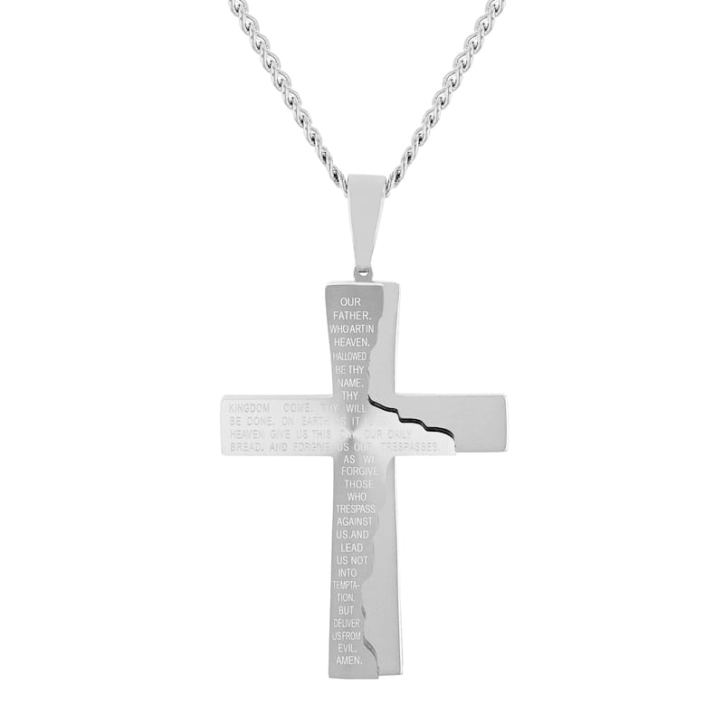 Steel Nation Stainless Steel Lord's Prayer Cross Pendant - White