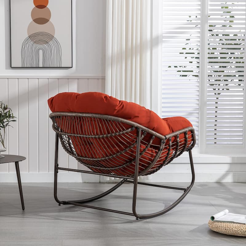 Patio Wicker Indoor & Outdoor Rocking Chair with Cushion