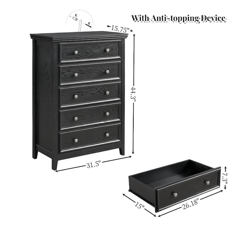 Modern Wood 5-Drawer Dresser for Living Room