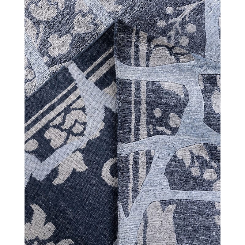 Modern One-of-a-Kind Hand-Knotted Area Rug - White, 9' 0" x 12' 3" - 9' 0" x 12' 3"