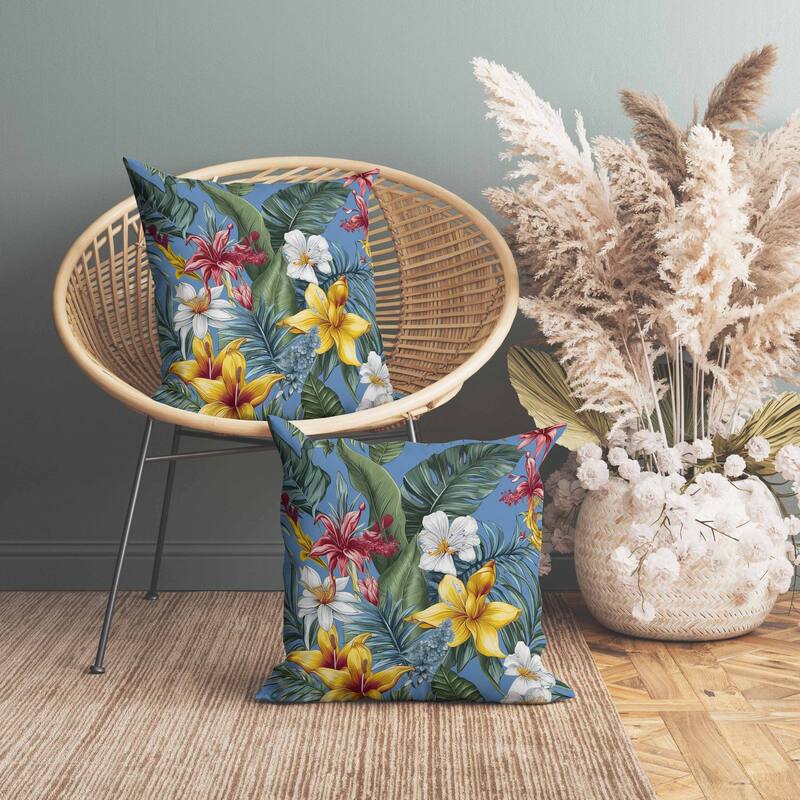 Rainforest Reverie Indoor/Outdoor Reversible Throw Pillow Blue and Multi