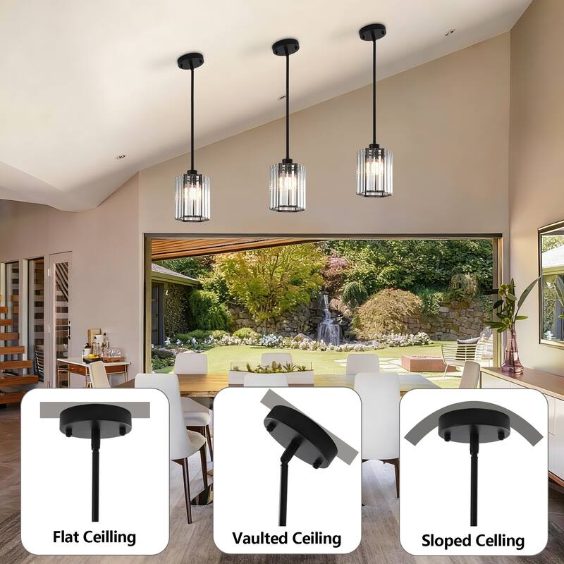 1-Light Crystal Pendant Lighting Fixtures for Sloped Ceiling