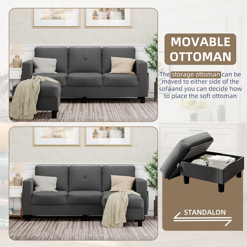 Futzca Modern Small Scale Sofa Couch with Movable Ottoman & Storage