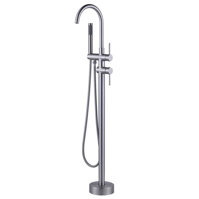 WOWOW Double Handle Freestanding Tub Faucet with Handheld Shower - Brushed Nickel