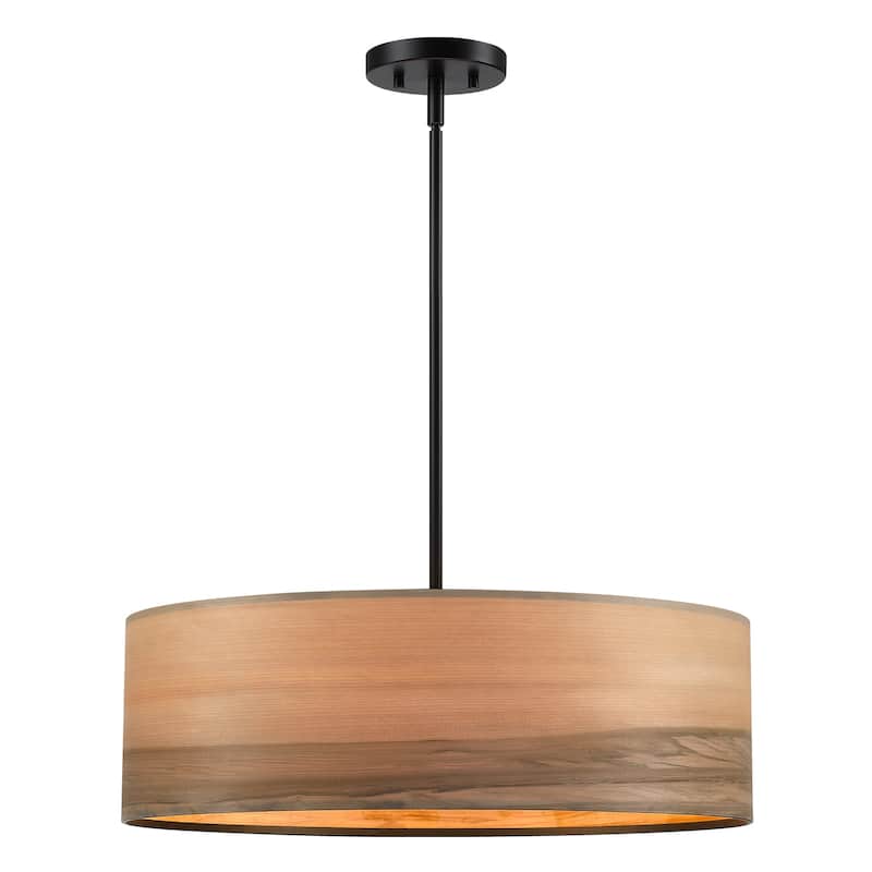 Breaux 4-Light Wood Veneer Drum Chandelier with Black Canopy - 22 in. W