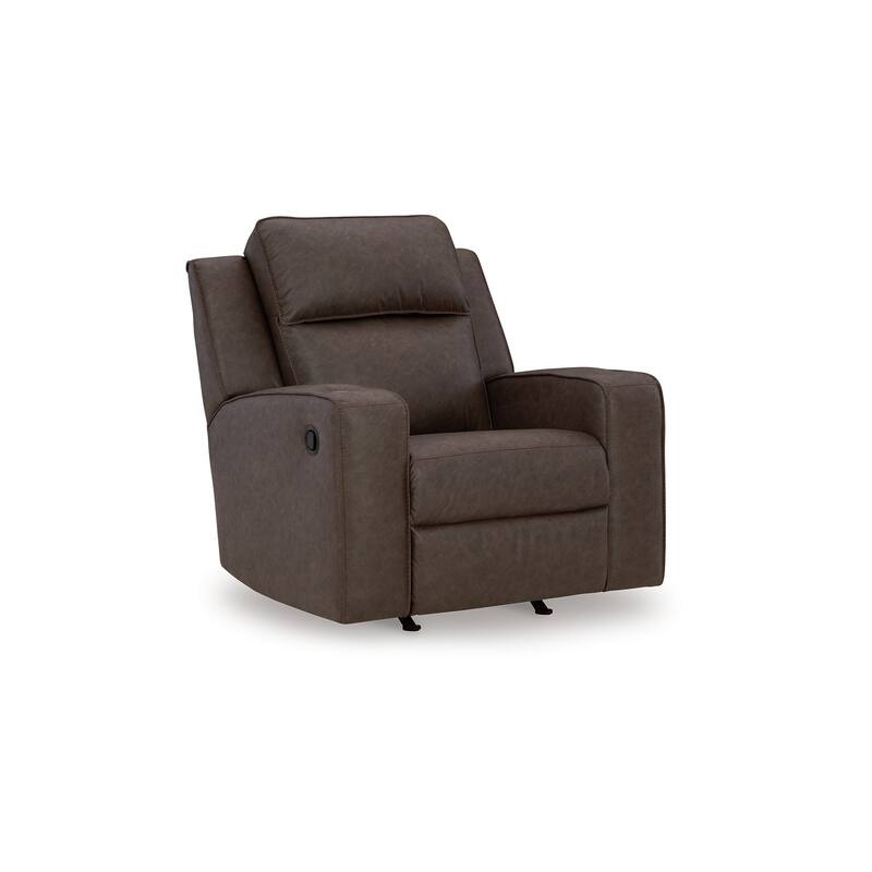 Livie Manual Rocker Recliner Chair, Dark Brown Gray Faux Leather