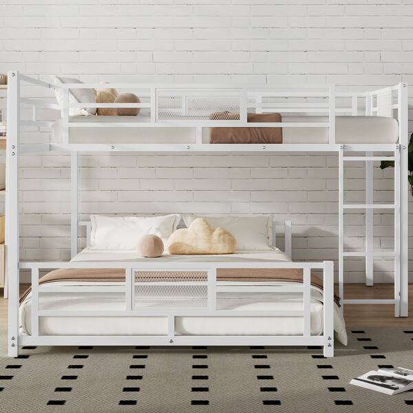 slide 2 of 14, Elegant Twin over Full Size L-Shaped Metal Bunk Bed Solid Safety Guardrail Bed, No Box Spring Required