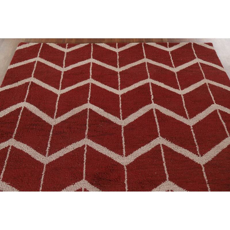 Hand Knotted Oriental 100% Wool Carpet Modern Chevron Red Gabbeh Area Rug - 7' 11'' X 5' 3''