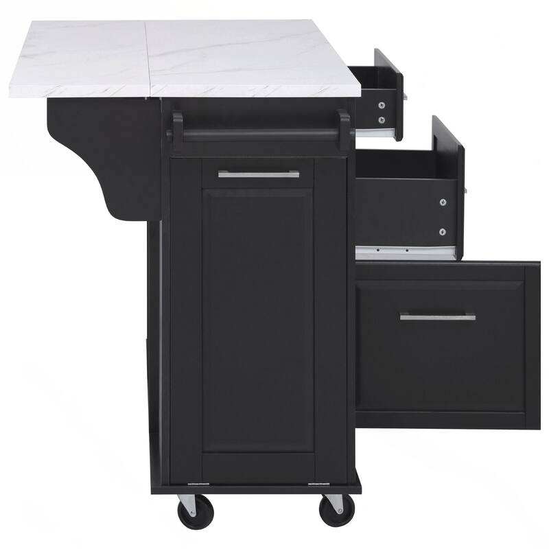 Kitchen Island with Storage Tilt Trash Can Cabinet and Pull Out Cabinet Organizer