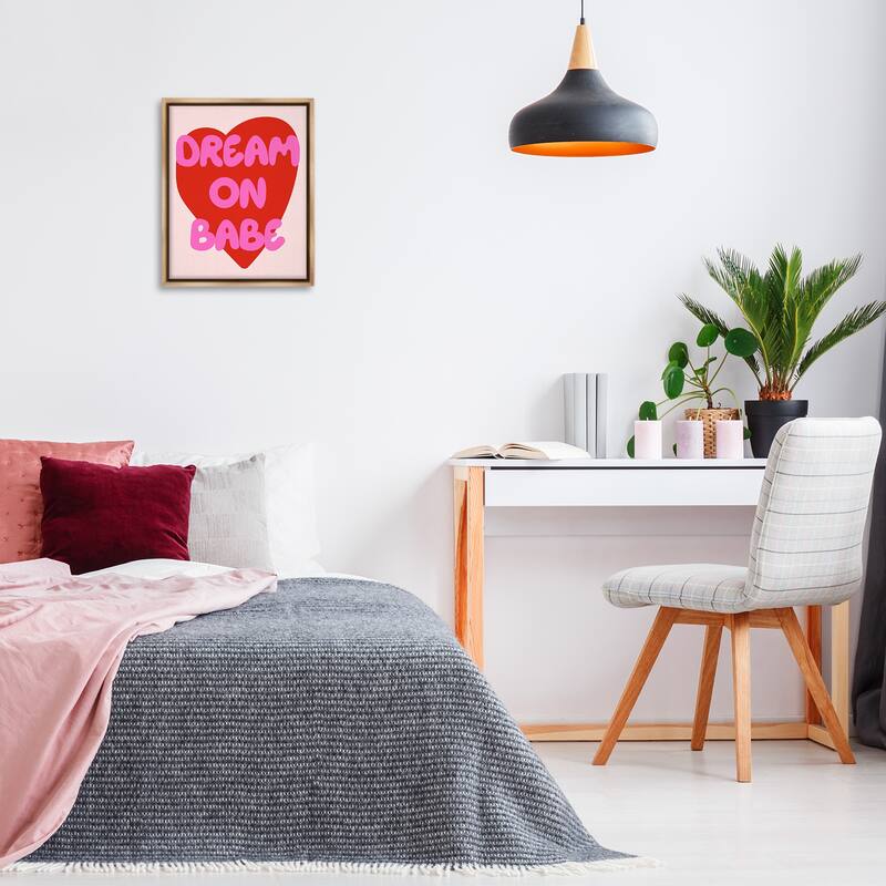 Stupell Dream On Babe Red Heart Framed Floater Canvas Wall Art Design By House of Lulu