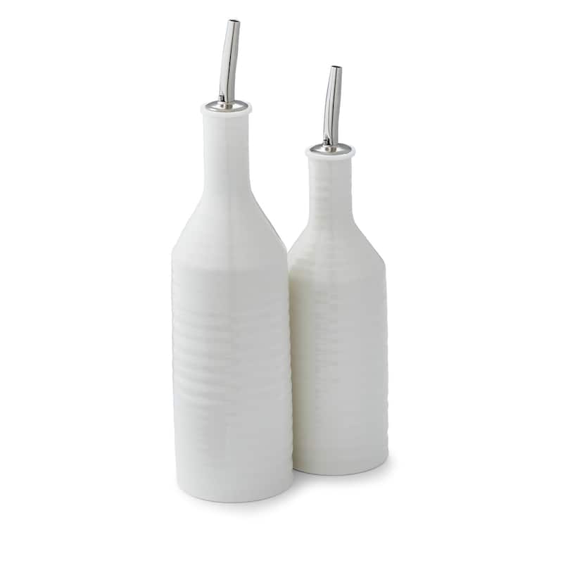 Portmeirion Sophie Conran White Oil and Vinegar Drizzler Set - Oil 10.5 Inch, Vinegar 9 Inch