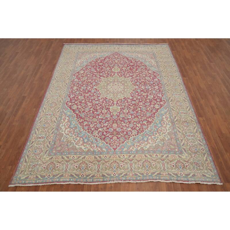 Hand Knotted Oriental 100% Wool Carpet Traditional Floral Pink Kerman Area Rug - 10' 9'' X 8' 1''
