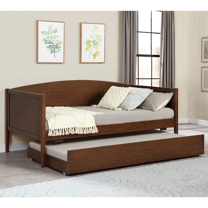 Wood Twin Size Daybed with Trundle in Medium Walnut