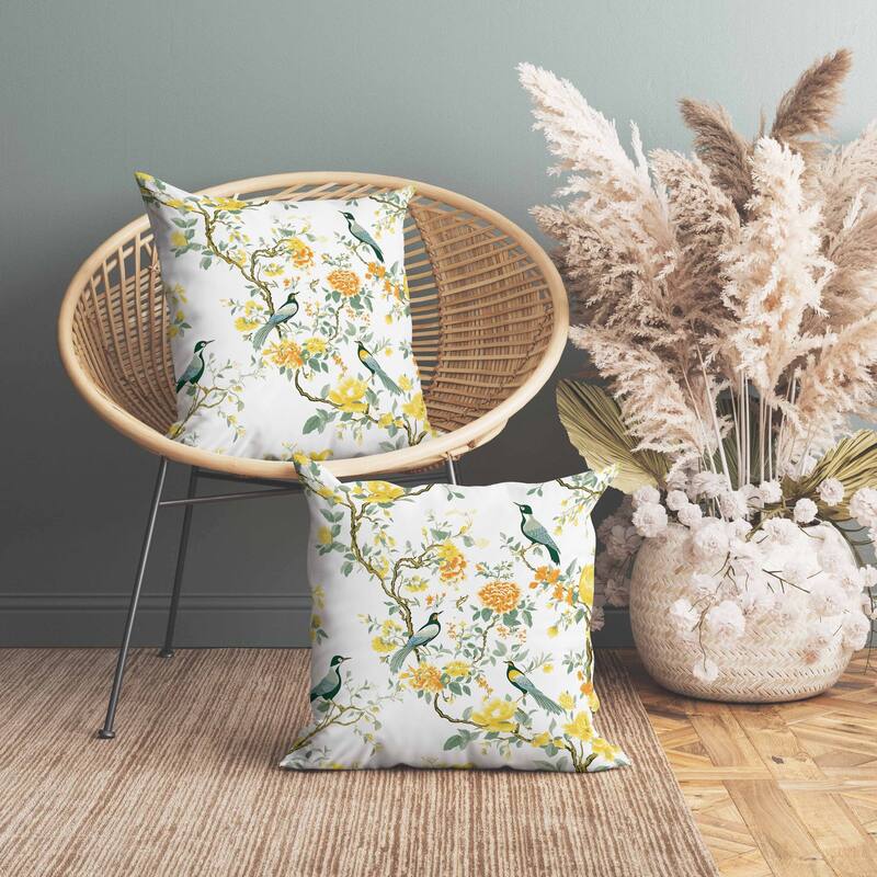 Flight of the Forest Indoor/Outdoor Reversible Throw Pillow White and Orange