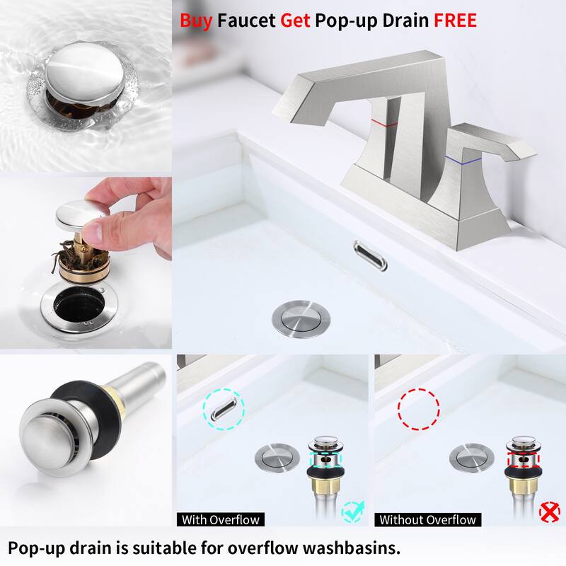 Modern 2 Handle Bathroom Vanity Sink Faucet with Drain and Supply Kit, Ceramic Valve Cartridge, Anti Corrosion, Anti Rust