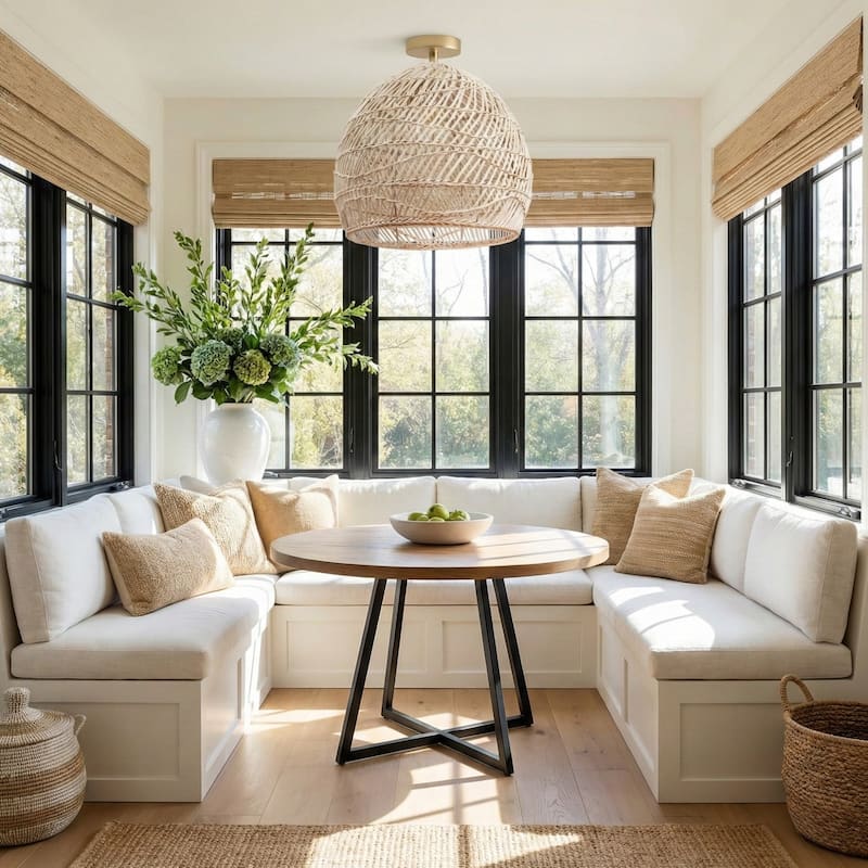 Santana Rattan Flush Mount - Rattan Brown 1-Light Handwoven Ceiling Light for Bedroom or Hallway in Modern, Mid-Century Style