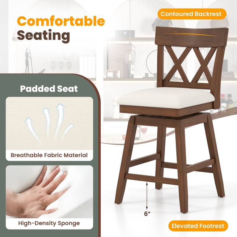 Gymax 26'' Bar Stool Wooden Chair Set of 4 w/Contoured Backrest Swivel