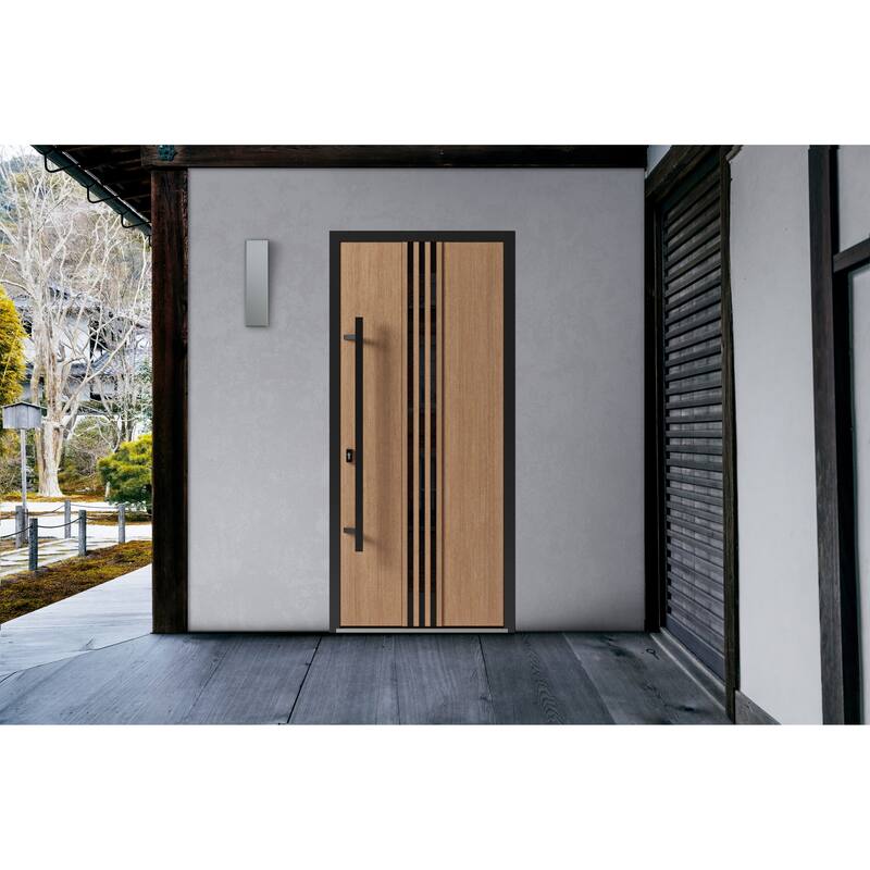Front Exterior Prehung Steel Door Ronex 1055 Teak Entry Metal Painted W36xH80 Left hand Inswing