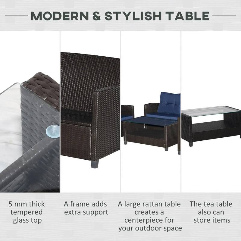 4PCS PE Rattan Patio Furniture Set with Two-tier Coffee Table,Cushion