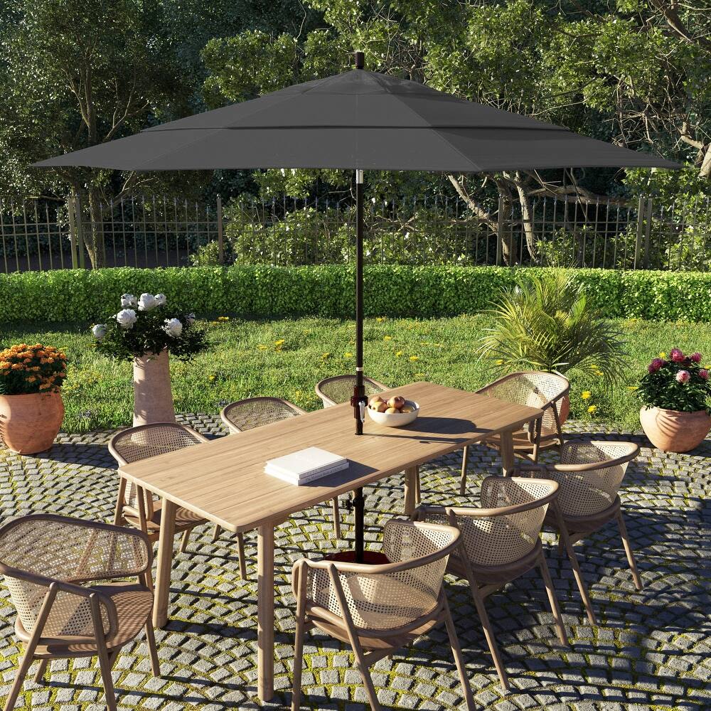 California Umbrella 11' Sun Master Patio Umbrella Bronze Aluminum Pole Fiberglass Ribs Crank Lift Tilt Olefin Royal Blue