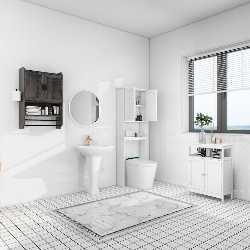 Wall-Mounted Bathroom Cabinet with Adjustable Shelves, Towel Bar, and Paper Holder for Over-the-Toilet Storage