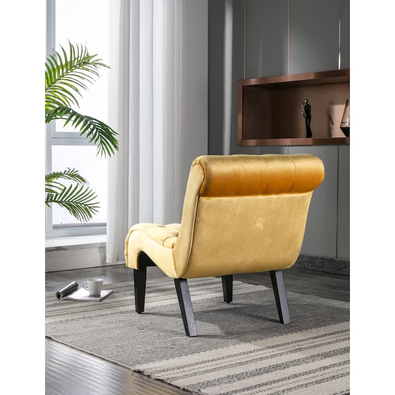 Modern Velvet Armless Accent Living Room Chair / Leisure Chair,Upholstered Fabric Button Comfortable Chair with Wooden Legs