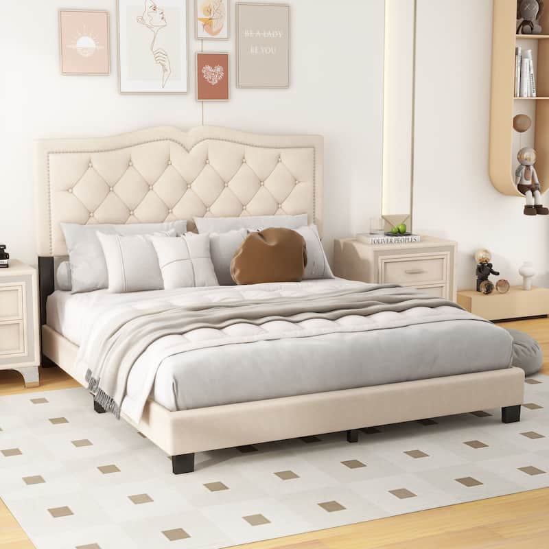 Upholstered bed frame with rivet design