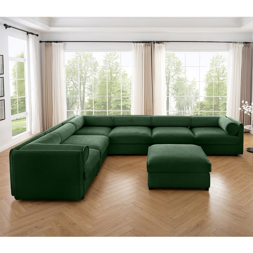 GDFStudio - Shanks Chenille 6-Seater Sofa With 1 Ottoman