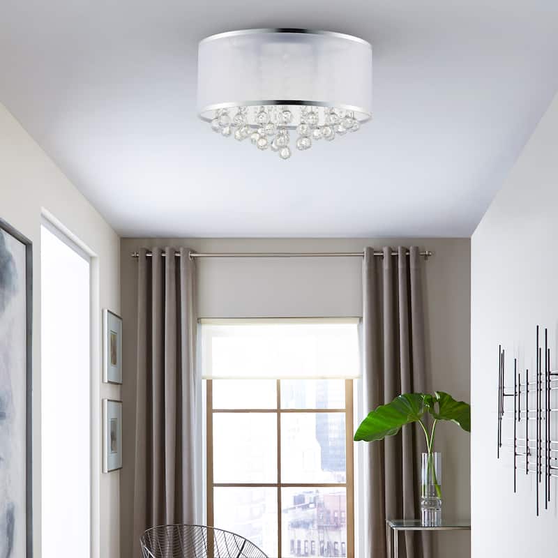 CO-Z 16-inch 4-Light Crystal Flush Mount Chandelier with White Drum Shade