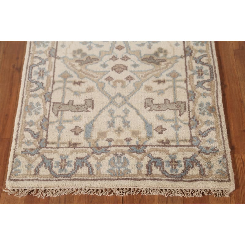 Beige / Ivory Oushak Runner Rug Handmade Oriental Wool Carpet - 2'7"x 11'11"