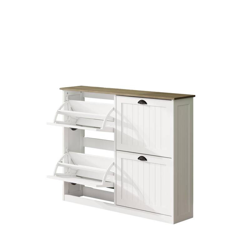 Anmytek Slim 4 Flip Drawer Shoe Storage Cabinet with Adjustable Shelves, Freestanding Entryway Shoe Organizer, White