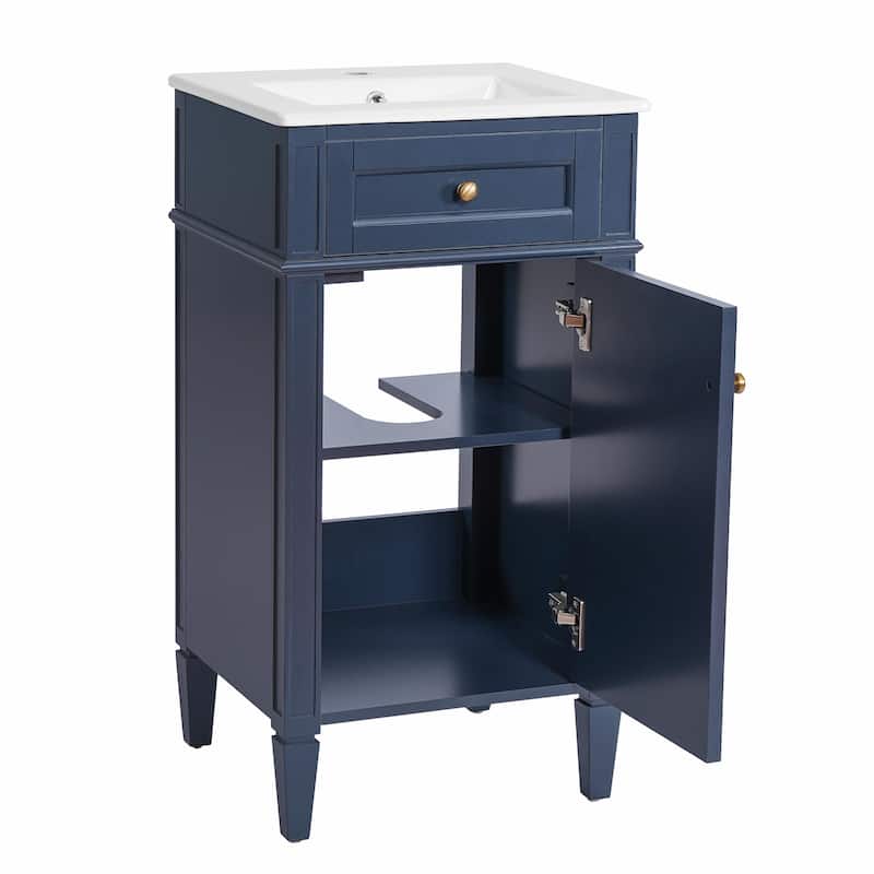 18" French Style Bathroom Vanity with Ceramic Sink, Freestanding Single Vanity Cabinet